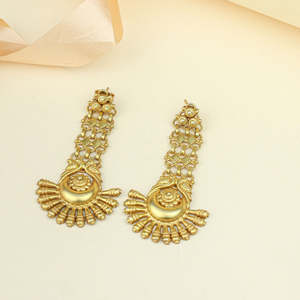 Anokhi Nupur Chandbali <b>Earrings</b>-Gold Tone Cultural Collectible Jewelry Women's 7.3cm Length Lattice Link Design - Product Image 4