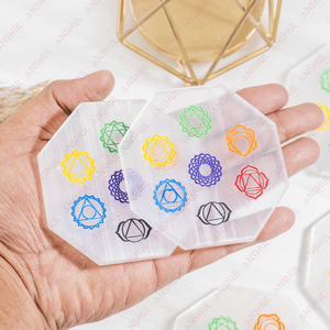 Anshul Impex, Exportador Líder, Placa Hexagonal de Cristal de Selenita Multicolor de 3 Pulgadas, Calidad AAA, 7 Chakras, para Meditación - Product Image 1