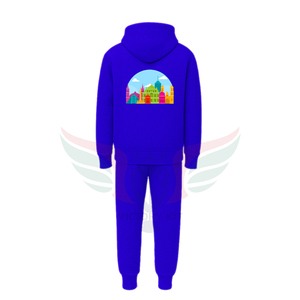 Ensemble survêtement personnalisé bleu roi de haute qualité avec impression graphique, sweat-shirts à capuche et pantalons de survêtement - Product Image 4
