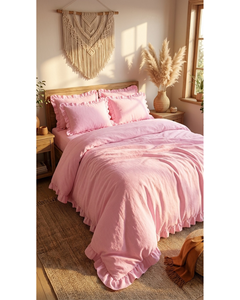 Luxury Woven Ruffled Solid Cooling Poly-Cotton Duvet Cover Set 4 Piece <b>Queen</b> <b>Size</b> Shabby Chic Frill Fitted Hotel Home & Hospital - Product Image 6