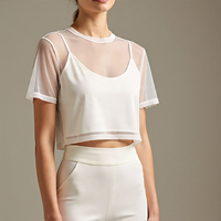 Camiseta Corta de Malla Transparente Sexy para Mujer, Camiseta Transpirable Ecológica de Verano