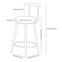 Moderner Barhocker aus Metall mit Rückenlehne und Kissens itz, hoher Theken stuhl für Küchen insel, Café, Bar und Restaurant