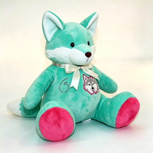 Peluche renard vert menthe personnalisée, adorable peluche renard, peluche renard avec nœud blanc, peluche renard assis, peluche renard douce. - Product Image 3