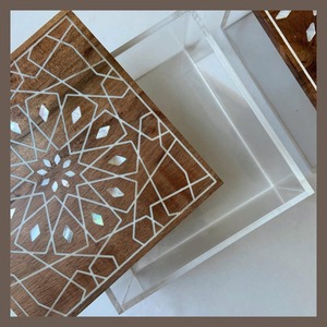Luxury Ramadan and Eid Gift Box <b>Set</b> with Wooden Lid Mother of Pearl Inlay and Acrylic Base Handmade for a Unique Arabian Style - Product Image 5