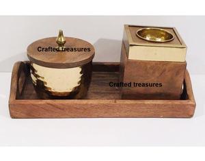 Ensemble de Bakhoor artisanal en laiton et en bois avec plateau et support en laiton, design de calligraphie arabe moghole, décoration d'intérieur, parfum au meilleur prix - Product Image 2