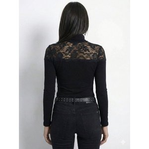 Blusa Elegante de Manga Larga con Cuello Alto y Ribete de Encaje Delicado para Mujer, Marca Jane's, Ajustada, Informal, para Uso Diario - Product Image 2