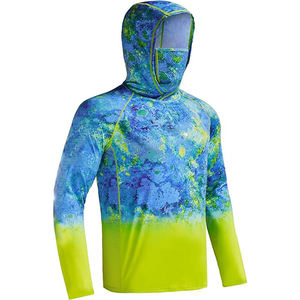 Sublimación Impresión Ropa de pesca Ropa deportiva 100% Poliéster Spandex UPF Protección solar Manga larga Rendimiento Pesca con capucha - Product Image 1