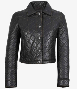 Veste de moto en cuir noir sur mesure pour femmes, matelassée, renforcée, en cuir d'agneau véritable, coupe ajustée, coupe-vent - Product Image 3
