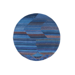 Alfombra Manchaha Azul Geométrica de Lana y Seda de Bambú Anudada a Mano, Alfombra Grande para Sala de Estar para Adolescentes-Les-2203, Alfombras Jaipur US - Product Image 1