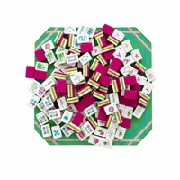 Ensemble de Mahjong américain de luxe avec 160 tuiles et tapis floral - Tuiles en acrylique vert gravées à 4 couches de 32 mm - Règles NMJL