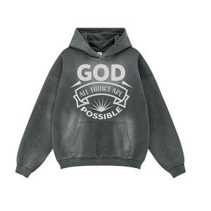 Plus Size Men's Hoodies Streetwear Cotton Made Full Sleeve Comfortable Acid Wash Hoodies With <b>Screen</b> Printed Logo Design - Product Image 1