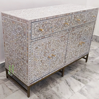 Table Console Antique Vietnam en Nacre Incrustation, Buffet Fait Main, 2 Portes, Table Basse en Nacre, OEM