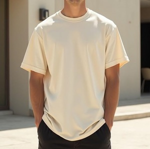 T-shirt pour hommes en coton épais super lourd 300gsm épais surdimensionné T-shirt à épaules tombantes col rond Boxy Fit t-shirts chemise respirante - Product Image 4