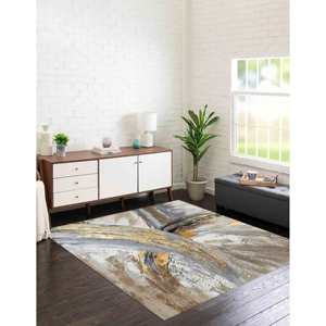 Alfombra con Estampado de Mármol Dorado Abstracto, Alfombra Gris, Alfombra Plateada, Decoración Moderna, Alfombra de Chenilla - Product Image 3