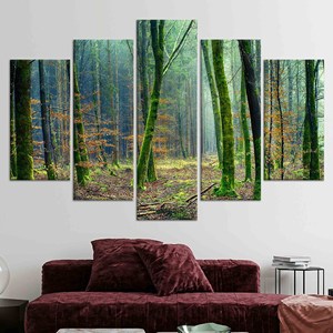 Toile d'art imprimée : Décoration de paysage forestier en verre trempé, lot de 5 toiles assorties - Product Image 1