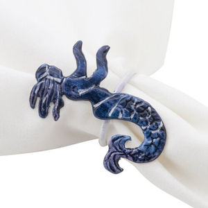 Qualité supérieure Vente en gros Prix bon marché Rond de serviette de table sirène en laiton de couleur bleu marine pour les fêtes d'été des hôtels - Product Image 1