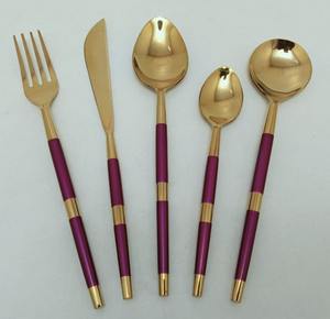 Juego de Cubiertos de Acero Inoxidable Dorado Refinado con Mango Rosa de Diseño Moderno para Restaurantes - Product Image 1
