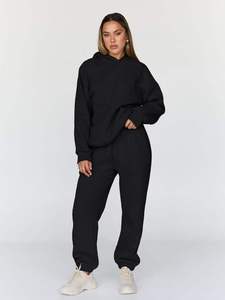 Conjunto Deportivo de Invierno para Mujer, Talla Grande, Color Sólido, 100% Algodón, Sudadera con Capucha y Pantalones Jogger de Dos Piezas - Product Image 5