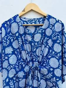 Vestido caftán con cuello en V ligero de algodón 100% para mujer, Maxi hasta el suelo, bloque de mano, Camisón con estampado Floral, ropa de playa de verano Formal - Product Image 3