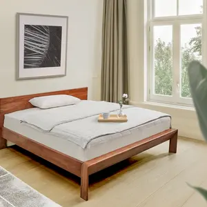 เตียงขนาดคิงไซส์ทำจากไม้สักหลังต่ำที่ทันสมัยและสง่างามสำหรับห้องนอน