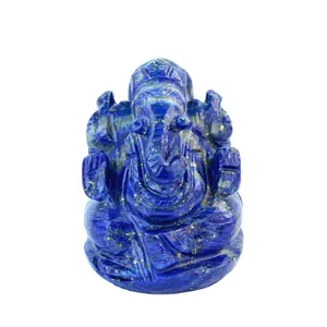Lapis Lazuli Ganesha Indische God Figuur Gebed Standbeeld Carving Semi Edelsteen Figuur