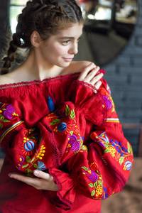 เสื้อเบลาส์แขนยาวสำหรับผู้หญิง,เสื้อแฟชั่นแขนยาวปักลายเปิดไหล่สไตล์ยูเครนสำหรับผู้หญิง - Product Image 2