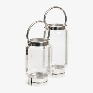 Hanging silver metal candle <b>lantern</b> with glass panels for outdoor patio wedding celebration decoration ideas - Product Image 4