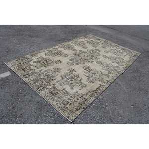 Vintage Turkish Rug 6.2x9.9 ft (189x302 cm), <b>Brown</b> Ikat <b>Wool</b> Rug - Product Image 2