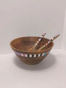 Cuenco de madera con estampado de hojas, cuenco de madera multicolor para servir comida y desayuno en Hotel, restaurante, cuenco de mesa para frutas y arroz - Product Image 3