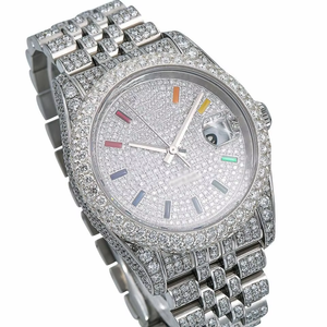 Montre en quartz avec diamants en moissanite glacés de style hip-hop, sport, logo personnalisé, boîtier en acier inoxydable, bracelet de 21 mm, analogique, verre antique - Product Image 2