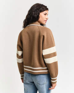 Vente chaude Personnalisé Chaud Kaki Femmes Varsity Tricoté Veste Welt Poches Baseball Veste Pour Femmes Letterman Veste Pour Les Femmes - Product Image 2