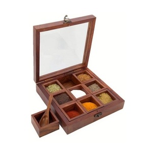 กล่องเครื่องเทศทำจากไม้เนื้อแข็งคุณภาพพิเศษสำหรับจัดเก็บ4ช่อง - Product Image 2