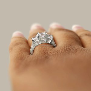 Trois pierres princesse coupe bague en diamant tige VVS Moissanite diamant mariage entrelacement fendu torsadé tige anneau pour les femmes - Product Image 5