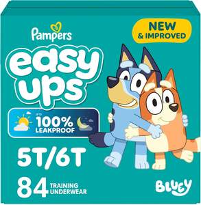 Pantalones de Entrenamiento Pampers - Easy Ups para Niños y Niñas Bluey - Talla 5T-6T, 84 Unidades, Ropa Interior para Ir al Baño - Product Image 1