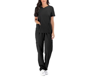 Uniforme de mujer y hombre con logotipo personalizado, conjunto de uniforme de manga corta con cuello en V y pantalones, conjunto de uniforme de trabajo de enfermería para salón de belleza, traje - Product Image 2