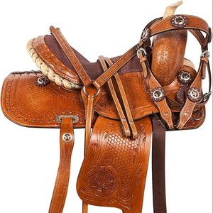 SELLE D'INDE 100% CUIR VÉRITABLE CHEVAL DE WESTERN SELLE COLLIER DE POITRINE ET TÊTE DE STALLAGE PRODUITS DE COURSE DE CHEVAUX DE L'INDE - Product Image 1