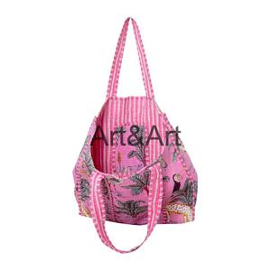 Sac fourre-tout en coton matelassé fait main, style bohème vintage indien, pour femme, grand format, imprimé floral jungle, sac à bandoulière pour le shopping, deux modèles - Product Image 3