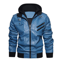 Chaqueta de Motociclista para Hombre, Casual, con Capucha, Cuello Camisero, de Cuero Sintético, con Cierre, Impermeable, Transpirable y Reversible para Invierno