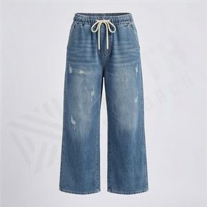<b>Women's</b> Summer Flare Pants <b>Elastic</b> <b>Waist</b> Baggy Denim Solid Pattern Streetwear Drawstring Casual Customized Color Breathable - Product Image 1