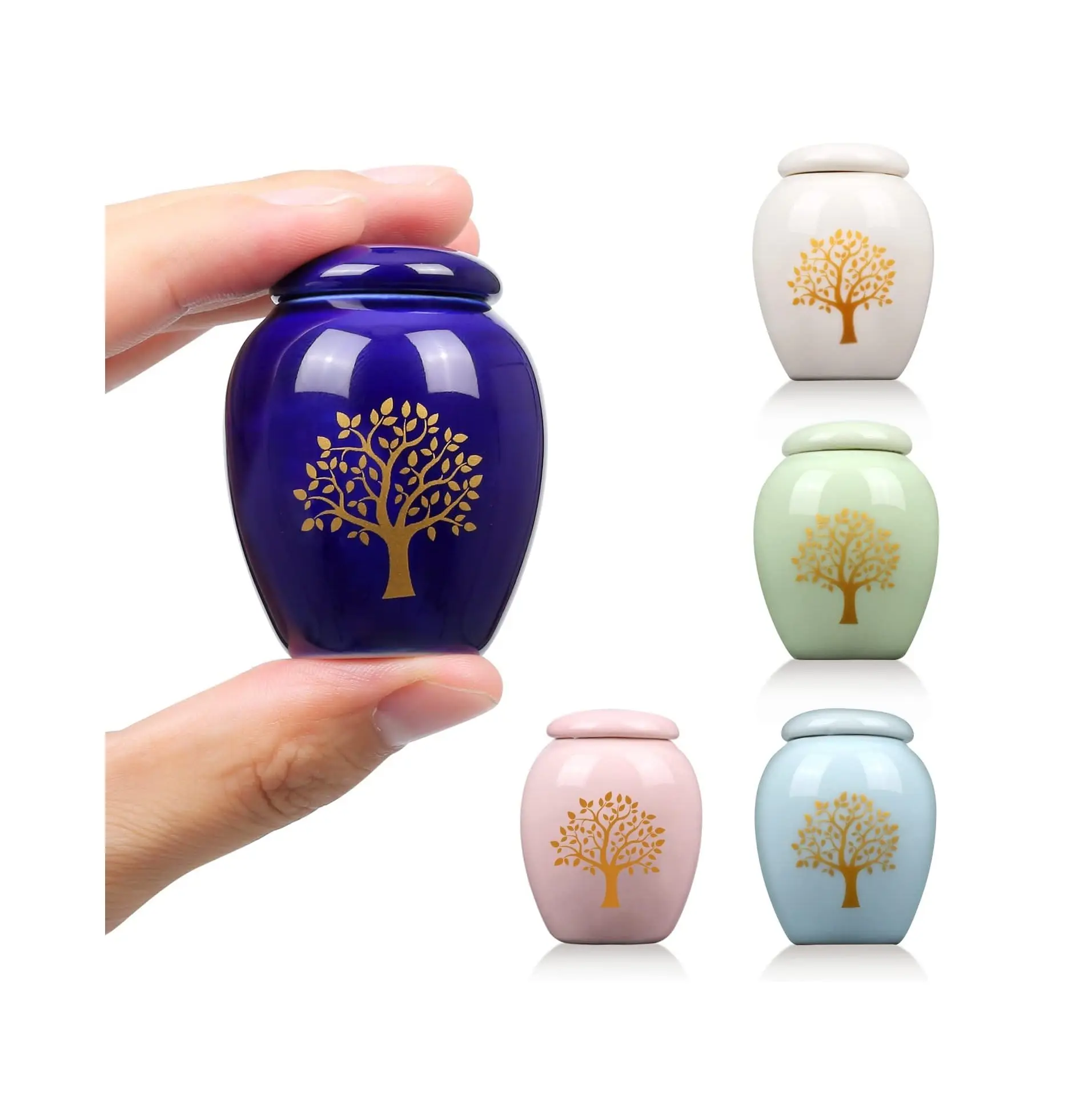 İnsan külleri için küçük Urns Mini Urn Set 5 güzel el yapımı seramik hayat ağacı kremasyon Urn paylaşımı için yetişkin veya bebek