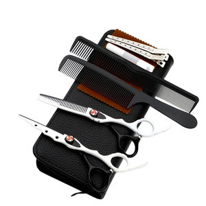 6 Inch Black Red Single <b>Edge</b> Japanese Stainless Steel Salon Cutting Barber <b>Shears</b> Professional Hair Scissors Sets - Product Image 4