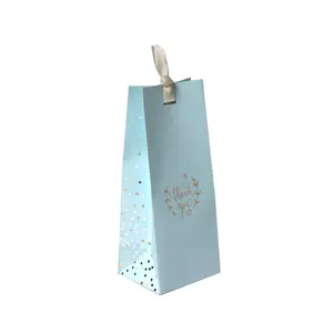 Cajas De karton tas hadiah kertas biru dengan pita cap tas tangan dasi sutra syal belanja tas Tote Mini kemasan hadiah liburan