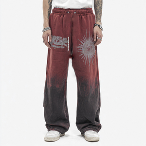 Pantalons de survêtement amples pour hommes, vintage, délavés au soleil, avec patch brodé, imprimé en molleton, streetwear, vente en gros de logos - Product Image 2