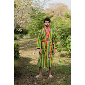 Robe Kimono Bohème en Pur Coton pour Homme, Peignoir de Luxe Géométrique Unisexe, Peignoir de Bain Coupe Décontractée XL, Vêtement d'Intérieur Doux d'Été Réversible - Product Image 6