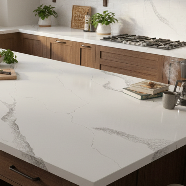 Factory Custom Marble Look Calacatta White Grey Vein Quartz Stone Slabs Countertop for Kitchen Vanity Table Tops Cabinet Worktop
