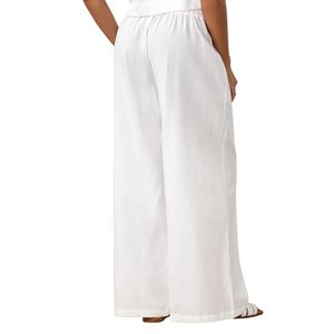 Womens Neutral Wide Leg Palazzo Trousers Elastic Waist Relaxed Fit Resort Wear Casual Fashion Pants for Women - Product Image 1