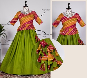 Conjunto de Lehenga de algodón puro exclusivo de diseñador para mujer, ropa de fiesta festiva y de boda, Top corto y falda de dos piezas estampados para trabajo de lámina - Product Image 2