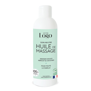 Huile de massage biologique en marque blanche - Ajoutez votre propre logo - Huiles de coco, d'amande douce et d'argan - 100% naturel - Tous types de peau - 200 ml - Product Image 1
