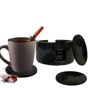 Sous-verres en onyx noir avec support, sous-verres en marbre noir Viski, lot de 6 sous-verres - Product Image 3