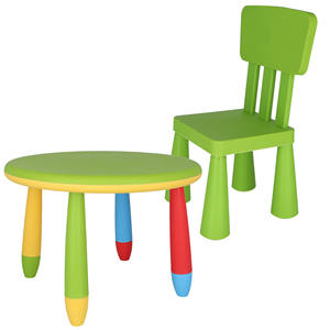Juego de Mesa y Sillas Redondas Verdes para Niños, Plástico Resistente y Duradero, Medidas 70x48cm y 38x35x67 cm Respectivamente - Product Image 1